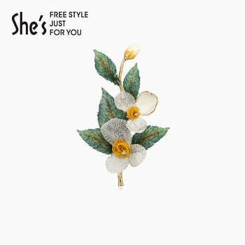 shes茜子饰品 梵高玫瑰 手工叠花滴油刺绣叶片胸针 浪漫女士胸花西装