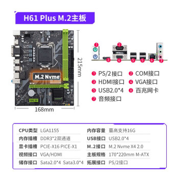 ϽCPUװh610/B660MPLUS/h510̨ʽ1700HUANANZHI H61PLUS M.2壨1155룩