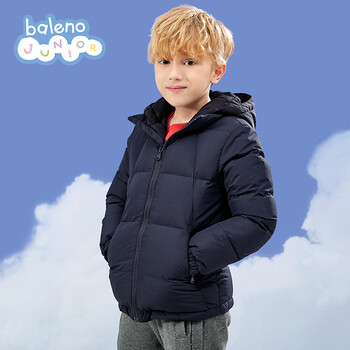 Baleno Junior 班尼路童装秋冬新款男童拼色连帽羽绒服外套 纯黑 3色可选全利兔-实时优惠快报