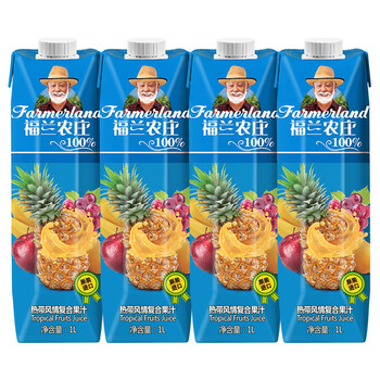 福兰农庄 希腊进口 100%果汁 热带风情水果复合果汁饮料 1L*4瓶食品类商品-全利兔-实时优惠快报