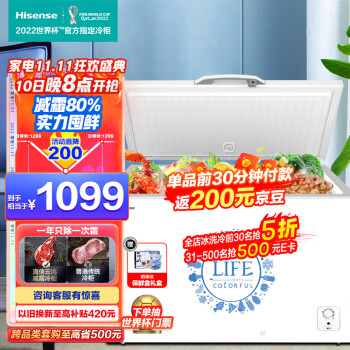 海信 (Hisense) 冰柜家用商用单温大冷柜308升 冷冻冷藏大容量一级能效保鲜柜BD/BC-308NU/A
