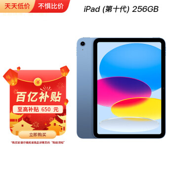 Apple【百亿补贴】iPad 10.9英寸平板电脑 2022年第10代（256GB WLAN版/A14芯片/MPQ93CH/A）蓝色