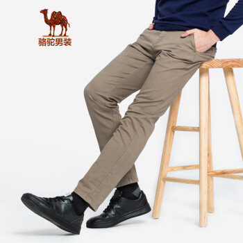 骆驼（CAMEL）男装 春夏青年时尚韩版纯色中腰直筒弹力休闲长裤男 卡其 33
