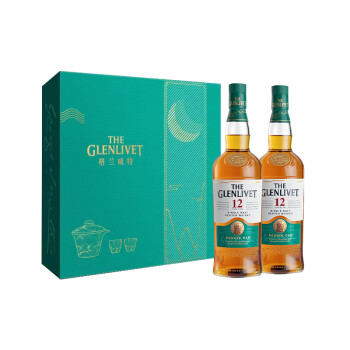 格兰威特（ThE GLENLIVET）12年 陈酿苏格兰单一麦芽威士忌洋酒700ml 双支礼盒装 威士忌礼盒