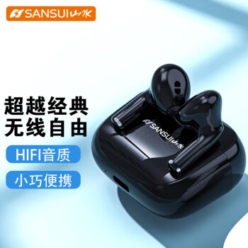山水（SANSUI）TW69 蓝牙耳机 真无线降噪运动 双耳入耳游戏音乐耳机 适用苹果安卓小米通用手机 黑色