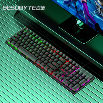 吉选（GESOBYTE）KB860 键盘 机械手感键盘 有线键盘 游戏键盘 彩虹背光 笔记本台式电脑键盘 黑色