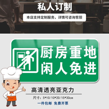 4d厨房管理标识牌荤素幼儿园食堂饭店餐厅厨房生熟分类标签贴亚克力