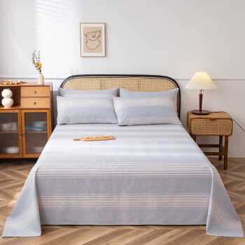 多兰诗（Duolanshi） 全棉老粗布 床单单件条纹格子可机洗被单四季老式全棉床单 淡雅 120*230cm适用0.9米床