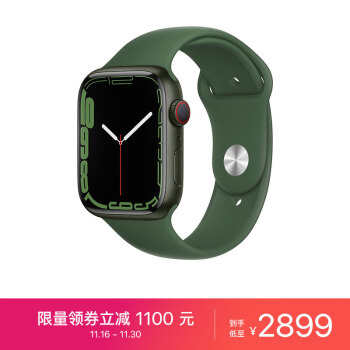 Apple Watch Series 7 智能手表GPS + 蜂窝款45 毫米绿色铝金属表壳苜蓿草色运动型表带MKJR3CH/A