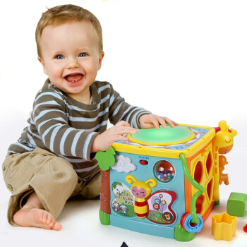 谷雨多功能手拍鼓六面体盒儿童婴儿玩具幼儿宝宝拍拍鼓男孩女孩新生儿礼物 3839 谷雨双语探索六面盒（需自备电池）