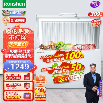 容声（Ronshen）309升冰柜家用冷柜冷藏冷冻商用单温大冷柜卧式冰箱一级能效大容量低霜断电保护