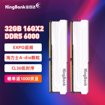 金百达（KINGBANK）32GB(16GBX2)套装 DDR5 6000 台式机内存条 银爵系列海力士A-die颗粒