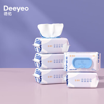 Deeyeo 德佑 婴儿手口湿巾 80抽*5包全利兔-实时优惠快报