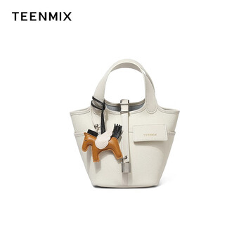 TEENMIX 天美意 包包女包牛皮单肩包菜篮子 白色服饰鞋包类商品-全利兔-实时优惠快报