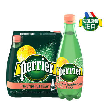 巴黎水（Perrier ）法国原装进口 西柚味气泡矿泉水 500ml*24瓶 大容量塑料瓶