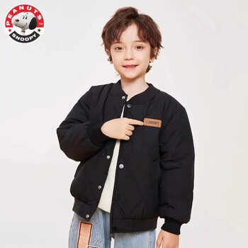SNOOPY 史努比 秋冬季男女童加绒棒球服外套加绒时尚休闲冬装保暖儿童棉服 黑色 120（110-120cm/34-39斤）全利兔-实时优惠快报