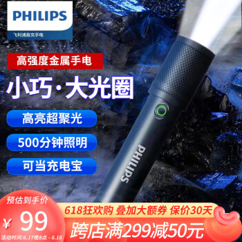 飞利浦(PHILIPS) 手电筒充电宝移动电源强光手电爆闪无极调光家用便携户外照明SFL2185 SFL2185强光手电筒+布套