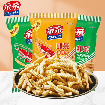Qinqin 亲亲 膨化休闲食品虾条240g（原味80g*2+烧烤味80g）零食送礼大礼包食品类商品-全利兔-实时优惠快报