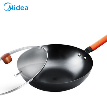 美的(Midea)32CM炒锅 老式家用炒菜精铁不锈铁锅电磁炉燃气灶煤气灶适用小炒菜锅专用健康无涂层CT32A10