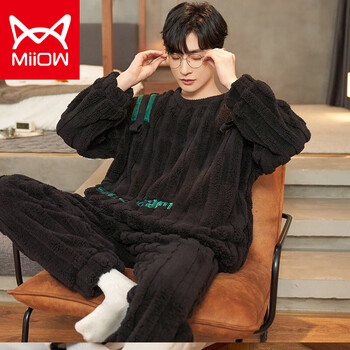 Miiow 猫人 睡衣套装男秋冬季款加绒加厚珊瑚绒家居服可外穿服饰鞋包类商品-全利兔-实时优惠快报