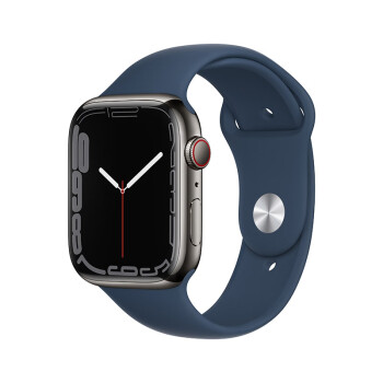 Apple Watch Series 7 智能手表GPS + 蜂窝款45 毫米石墨色不锈钢表壳深邃蓝色运动型表带 MKL23CH/A