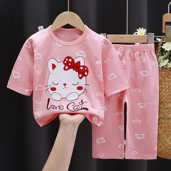 佧森滋儿童睡衣套装夏薄款童空调服男七分袖宝宝夏装小孩棉家居服l14