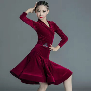 聂庄拉丁舞服装女童秋冬新款儿童拉丁舞裙女童舞蹈练功服装女孩网红
