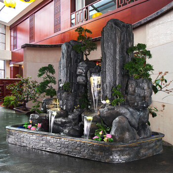 高山流水喷泉摆件水景流水摆件小曾大型假山流水喷泉户外庭院室内客厅