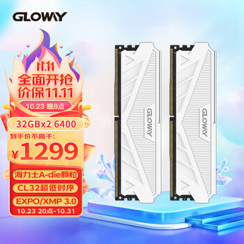 GLOWAY 光威 天策系列 DDR5 6400MHz 台式机内存 马甲条 皓月白 64GB 32GBx2数码类商品-全利兔-实时优惠快报