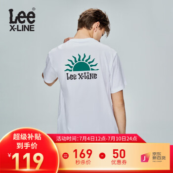 LeeXLINE23春夏新品舒适圆领logo印花多色男短袖T恤LMT0054064LE 白色 L