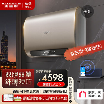 AO史密斯 电热水器60升 双胆速热 超薄 空间大师 储水式 60PD 扁桶 家用 京东小家智能生态 金圭特护系统
