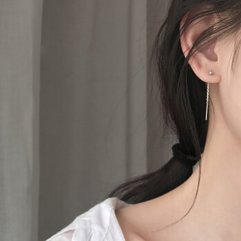 美芙尼 S925银圆珠长款耳链 时尚流苏耳线简约学生耳钉 送女友生日礼物 短款5cm 一对