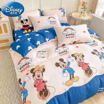 Disney 迪士尼 床上四件套水洗棉床单被套枕套卡通磨毛单人双人宿舍床上用品套件家具家装类商品-全利兔-实时优惠快报
