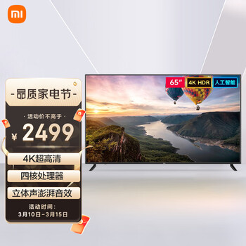 小米电视  A65 65英寸4K HDR超高清 立体声澎湃音效 智能网络教育电视L65R6-A红米 Redmi 电视