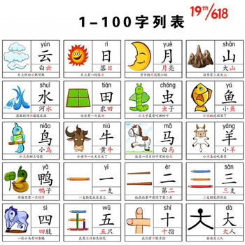 100张单字4寸卡(含1-100字 8cmx11