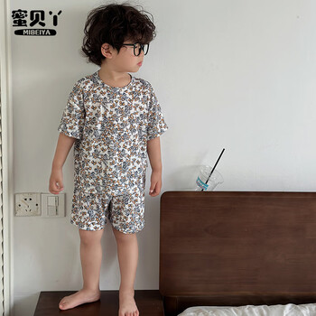 蜜贝丫 儿童睡衣夏季薄款短袖短裤冰丝空调居家服套装男童男孩小童宝宝 迷你碎花 90cm母婴玩具类商品-全利兔-实时优惠快报