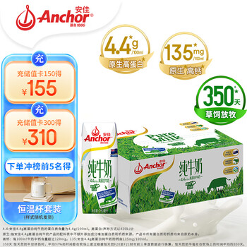 PLUS会员，概率卷：（Anchor）安佳 4.4g蛋白质高钙 全脂纯牛奶 250mL*24食品类商品-全利兔-实时优惠快报