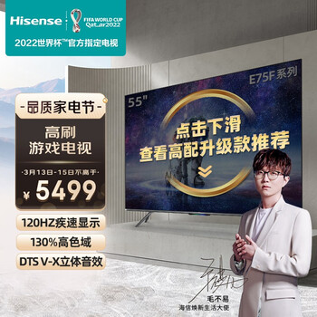 海信（Hisense）55E75F 55英寸超音画智慧屏130%高色域120Hz高刷新4K超薄全面屏液晶游戏电视3+64G 