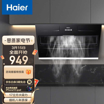 海尔（haier） 侧吸式抽油烟机 17立方大吸力油烟机 台阶式导烟  易清洁 家用吸油烟机 CXW-219-E900C2