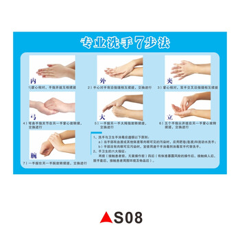步骤图六步八步正确洗手法贴纸手消毒卫生间标识s08pp背胶贴纸30x40cm