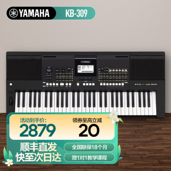 雅马哈（YAMAHA）电子琴KB309成人61键成人儿童幼师初学考级电子琴专业演出力度键盘 KB309黑色+官方标配