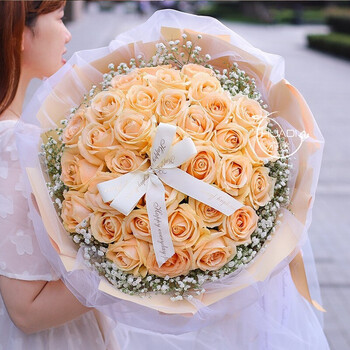 花递鲜花速递33朵玫瑰花束生日礼物送女友老婆同城配送 33朵香槟 AA58 平时价全利兔-实时优惠快报