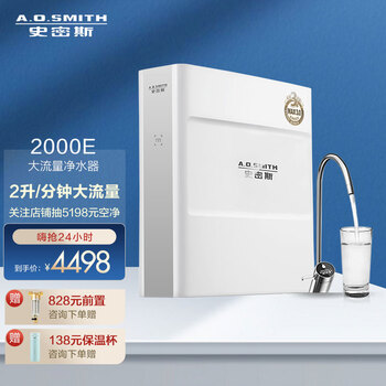 史密斯（A.O.SMITH）家用 净水器 净水机 反渗透 2L/min大流量 家电2000E