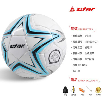 世达（star）5号成人足球PVC机缝4号青少年3号儿童专业足球装备耐磨配置训练球 成人足球(蓝色)SB8835-07