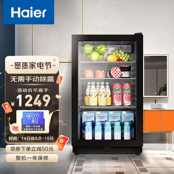 海尔（Haier）96升家用客厅办公室冷藏柜冰吧 饮料茶叶水果保鲜柜小型冰箱DS096A