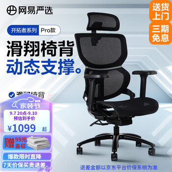 京东PLUS：YANXUAN 网易严选 开拓者Pro 人体工学椅 黑色 无搁脚全利兔-实时优惠快报