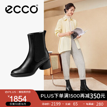 ecco 爱步 靴子女 2023年冬季新款休闲简约粗跟切尔西女靴 雕塑222433 黑色22243301001 37服饰鞋包类商品-全利兔-实时优惠快报