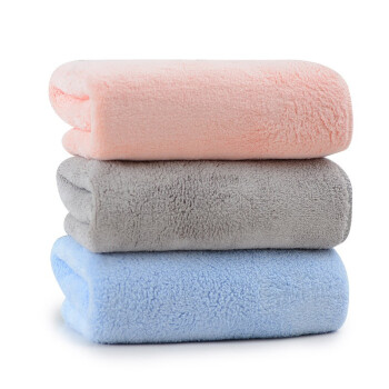 洁丽雅（Grace）A类毛巾3条装珊瑚绒超细纤维款柔软吸水舒适毛巾 70*32cm 兰色+灰色+红色
