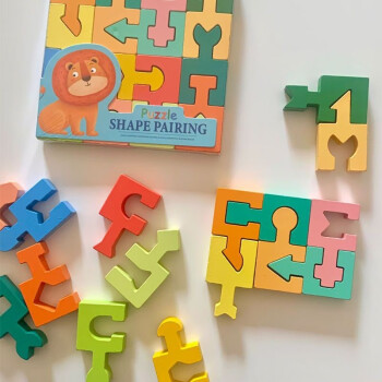 犀利熊形状配对木制拼图拼装积木儿童玩具逻辑思维空间想象力专注力训练 16粒形状积木