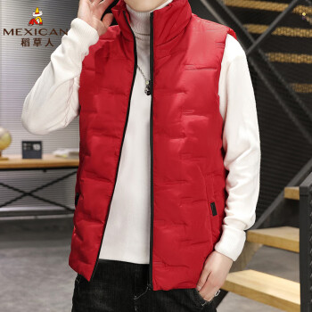 稻草人（MEXICAN）加厚马甲男冬季新款时尚纯色上衣休闲保暖无袖外套A 红色 XL